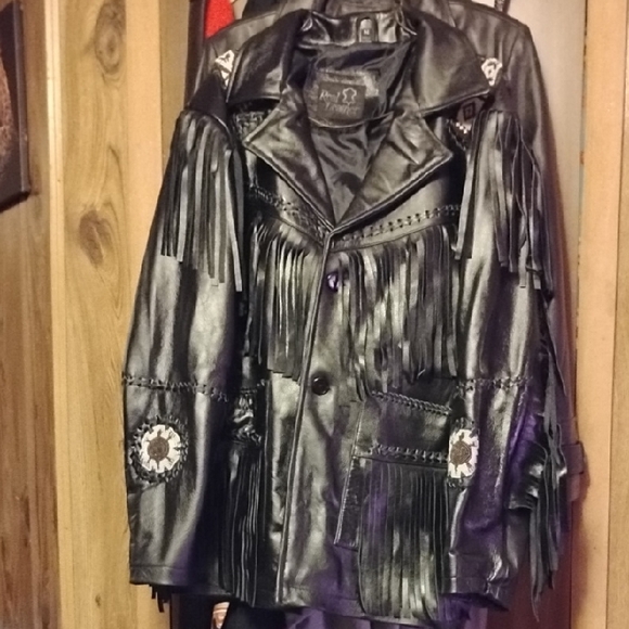 Real Leather Other - Women's M Black Tribal Leather Fringe  Jacket w/ Beaded  Straps & Turtles
